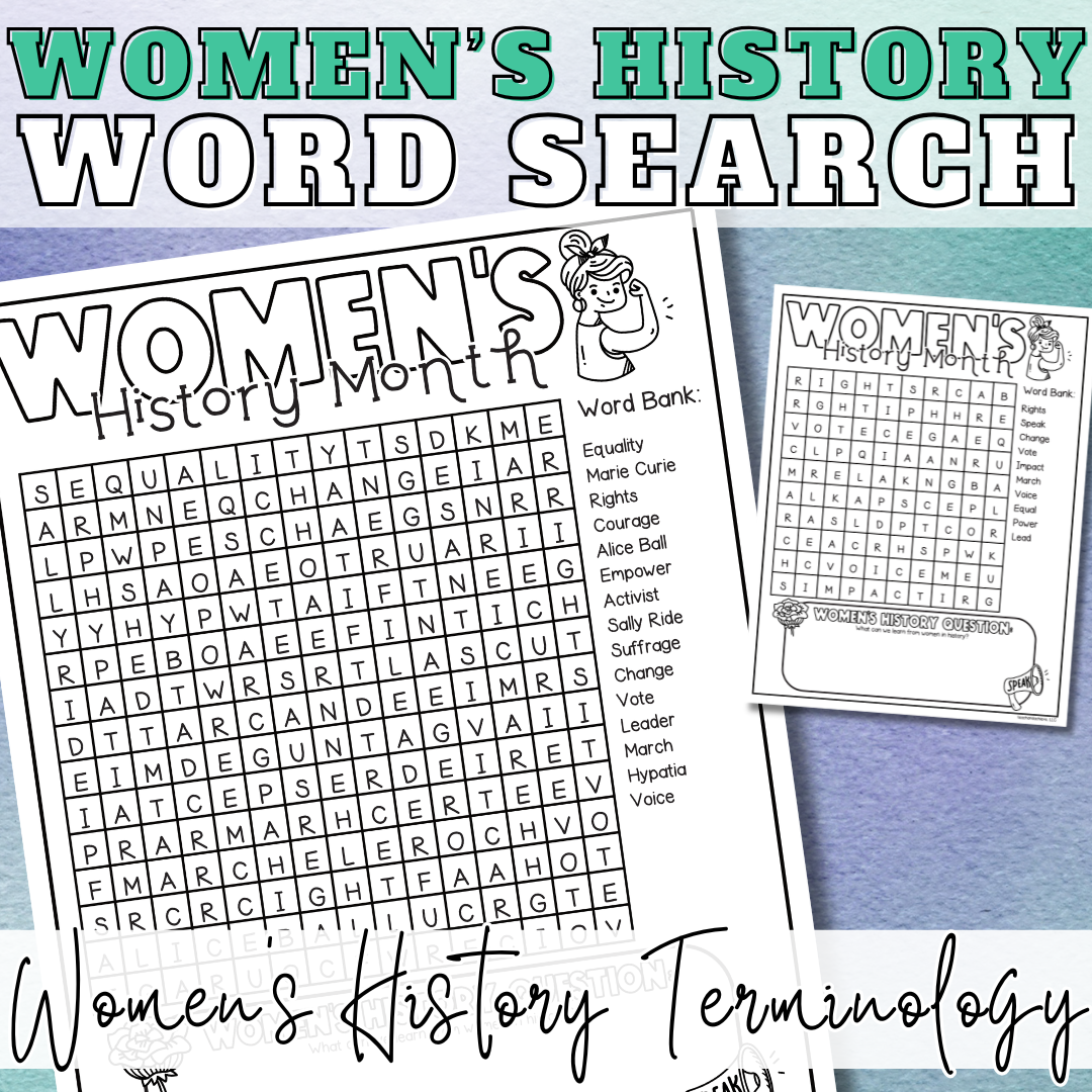 Women’s History Month Word Search Printable – March No Prep Early Finisher Activity