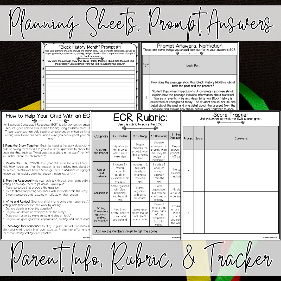 Black History Month Extended Constructed Response ECR Nonfiction Writing Prompts for Upper Elementary