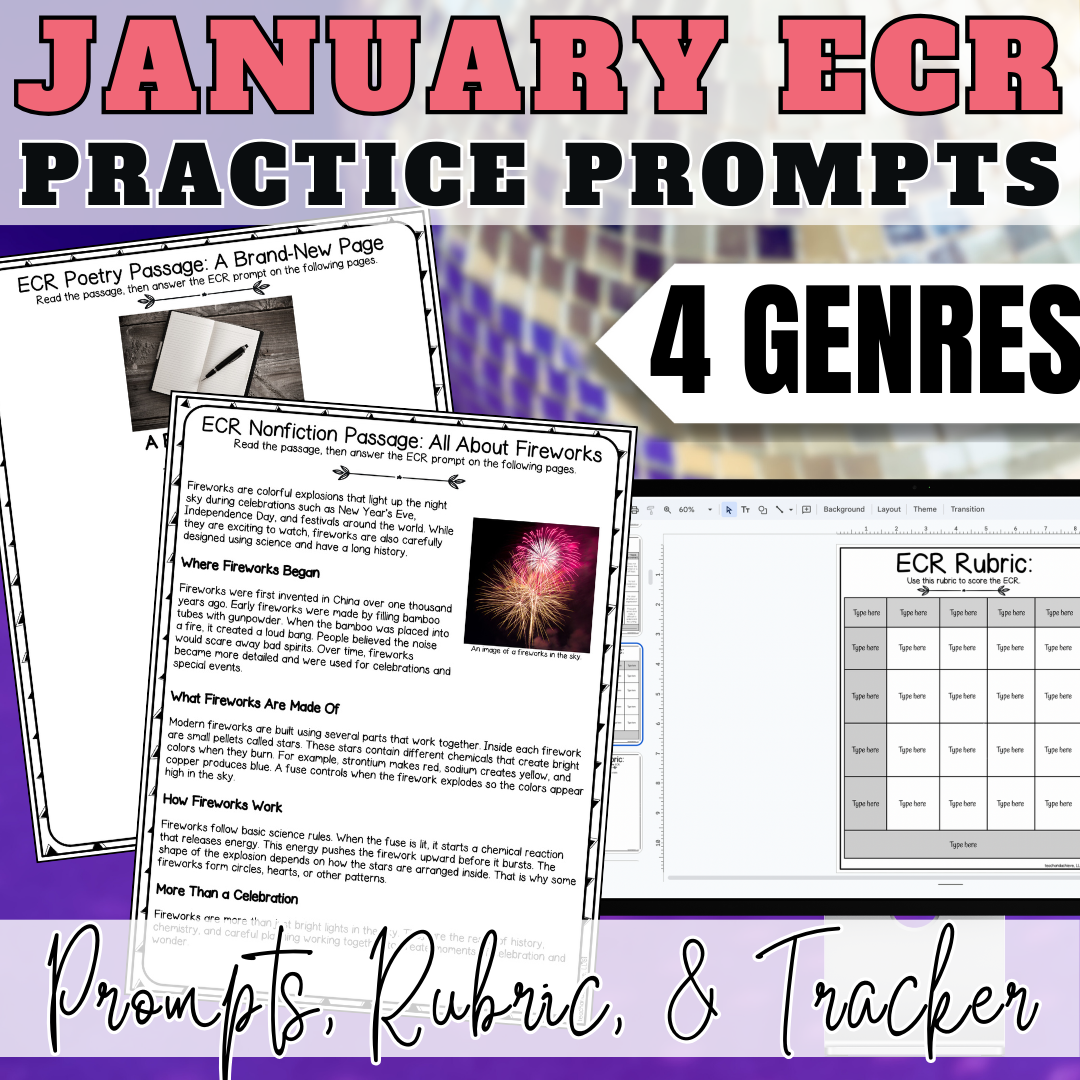 January New Year ECR Practice Writing Prompt Passage, Editable Extended Constructed Response Bundle 3rd 4th 5th Grade