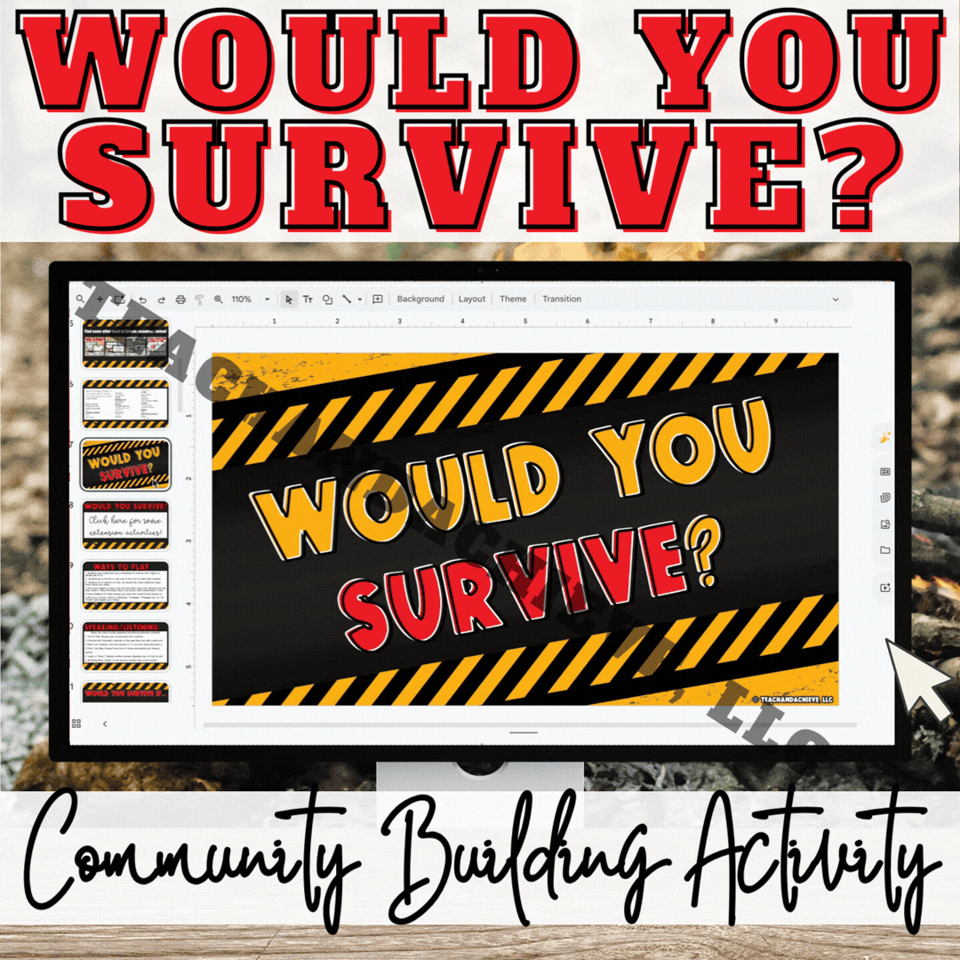 Back to School No-Prep Icebreaker Discussion Game "Would You Survive?" Community Building 3rd 4th 5th