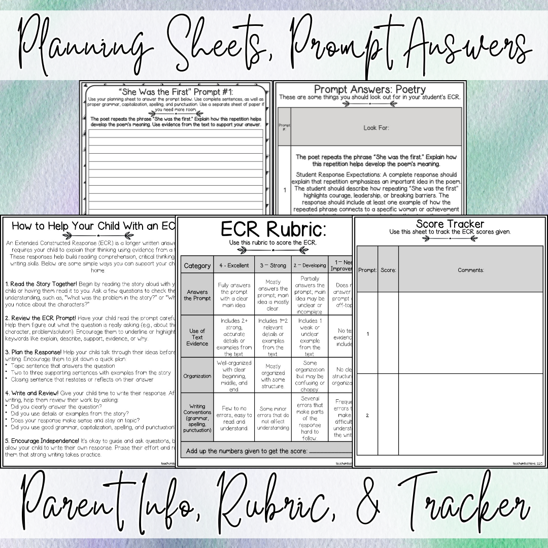 March Women's History Month ECR Practice Writing Prompt Passage, Editable Poetry Extended Constructed Response 3rd 4th 5th Grade