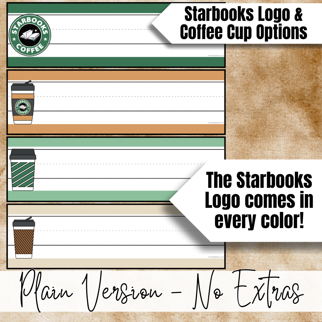 Starbooks Coffee Classroom Decor Editable Name Plates & Desk Tags with Reference Tools