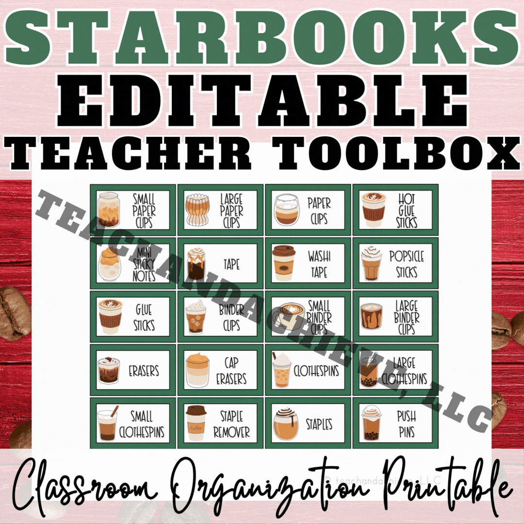 Starbooks Coffee Teacher Toolbox Labels | Editable Drawer Supply Labels