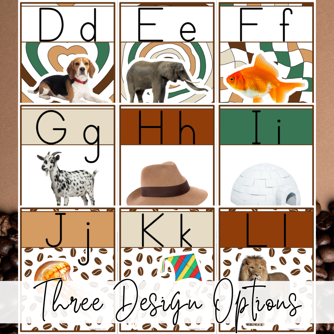 Starbooks Coffee Classroom Decor, Alphabet Posters with Real Pictures | PK, Kindergarten, 1st Grade, 2nd Grade