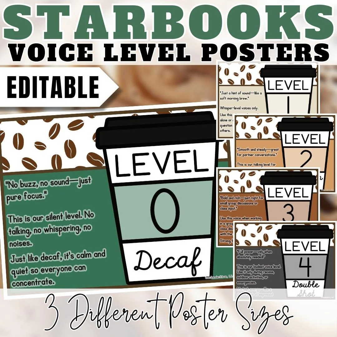 Starbooks Coffee Voice Level Poster for Class Behavior Management