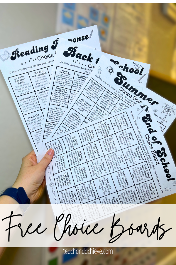 4 Free Reading and Writing Choice Boards and Student Trackers for Upper Elementary (Editable &amp; Printable)