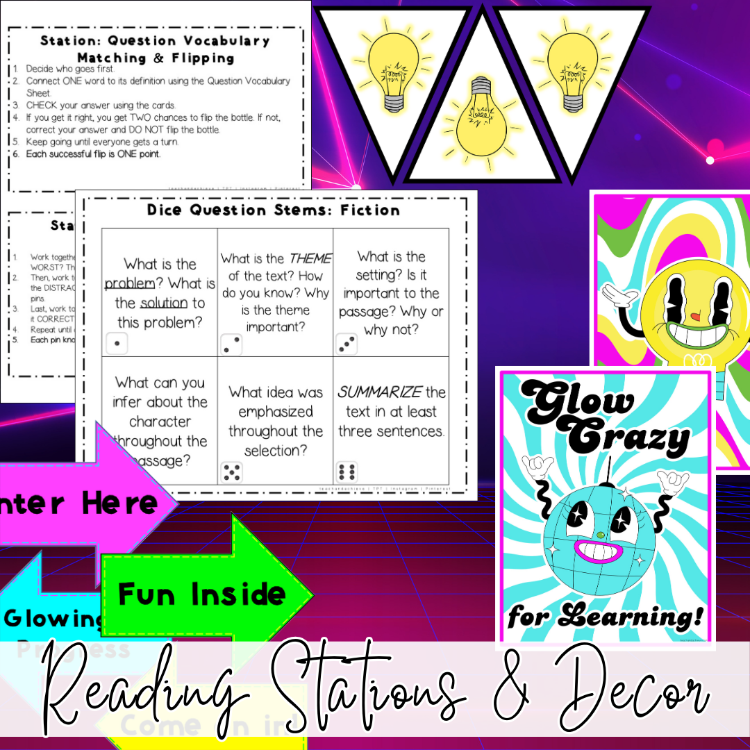 Glow Day Transformation ELAR Test Prep Skill Review, Decor, Activities, Stations