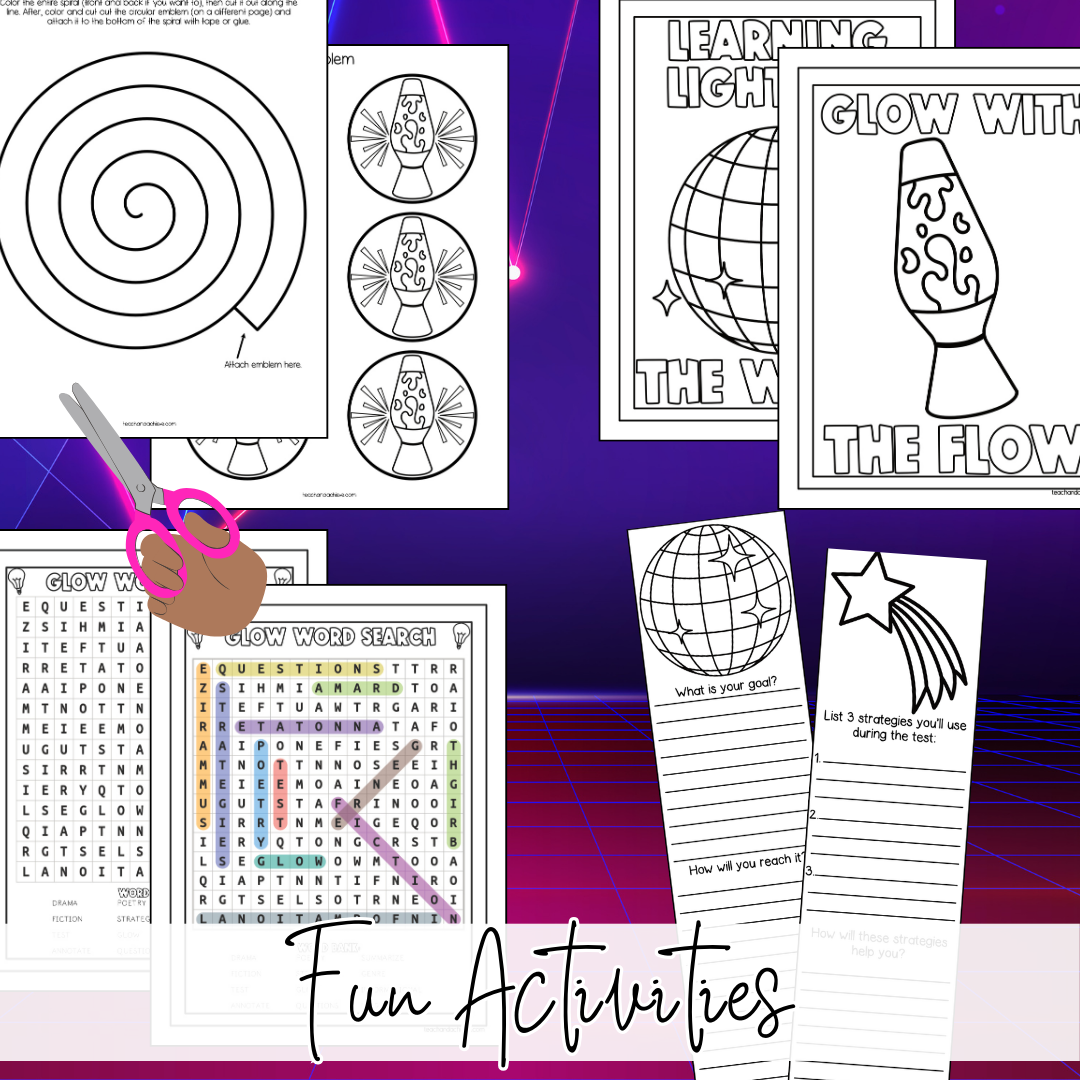 Glow Day Transformation ELAR Test Prep Skill Review, Decor, Activities, Stations