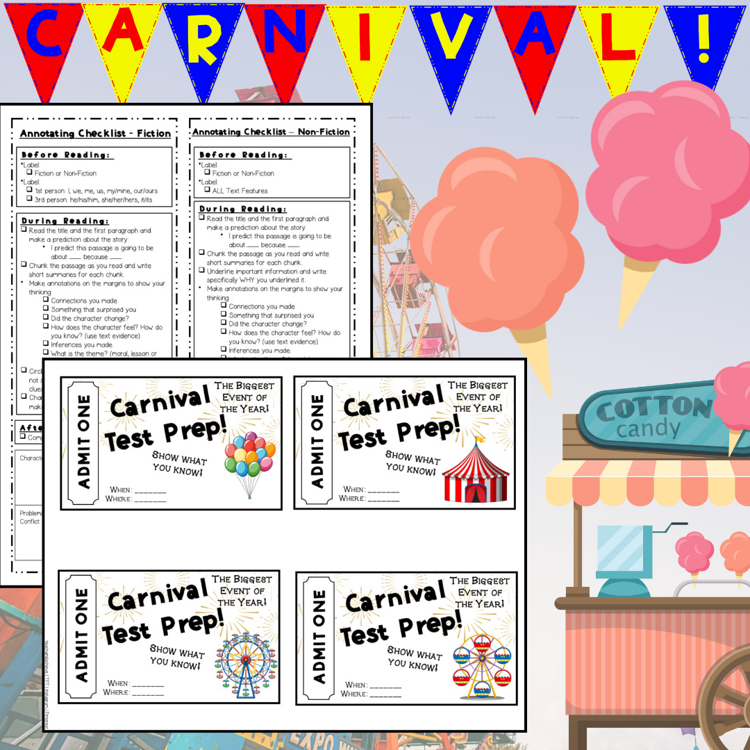 Carnival ELAR Skill Review - Test Prep Room Transformation - Editable