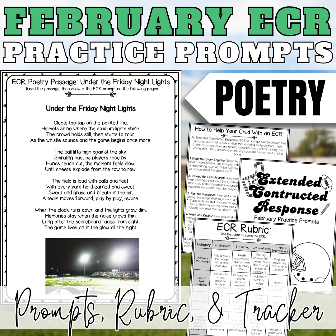 February Super Football ECR Practice Writing Prompt Passage, Editable Poetry Extended Constructed Response 3rd 4th 5th Grade