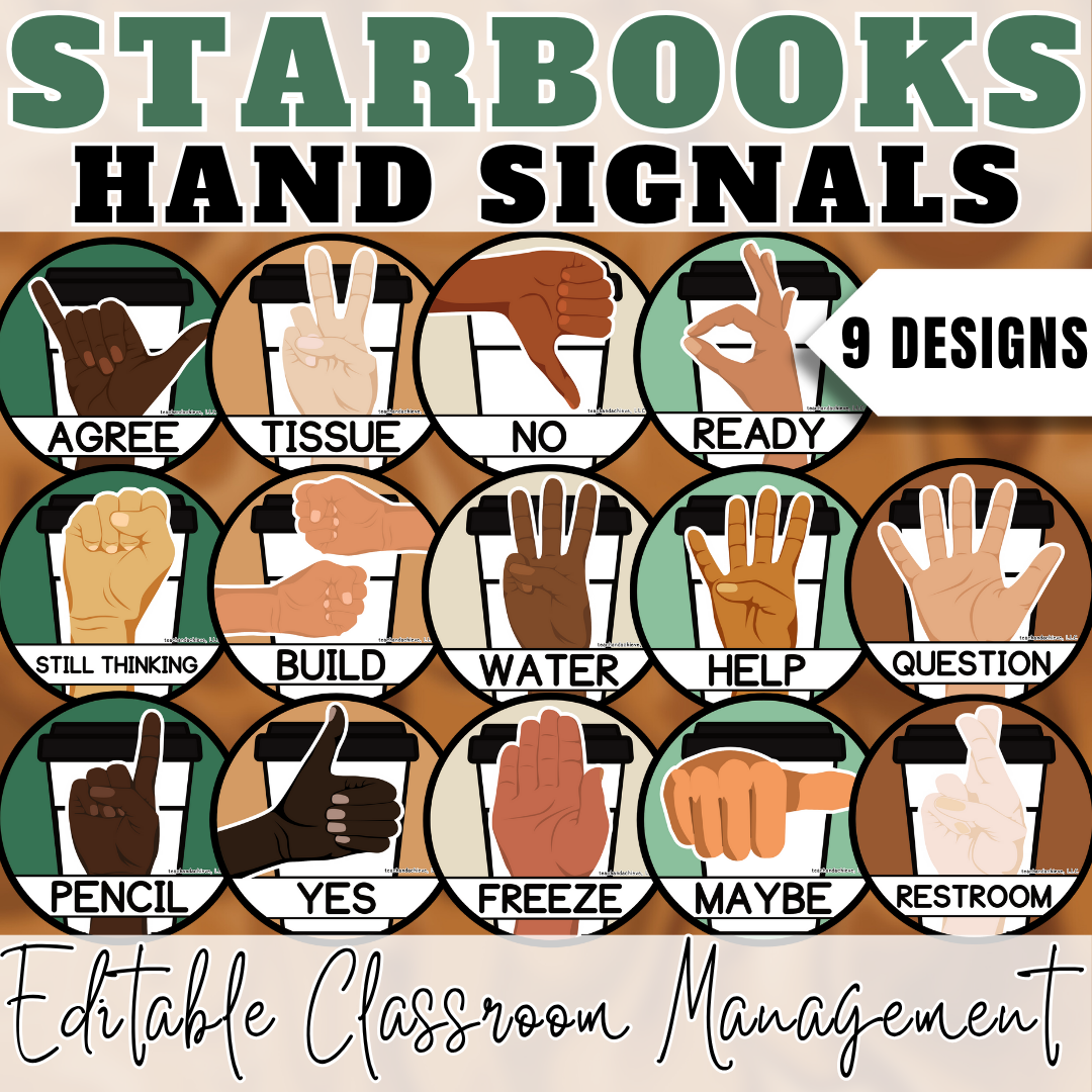 Starbooks Coffee Classroom Hand Signal Posters | Classroom Management Decor