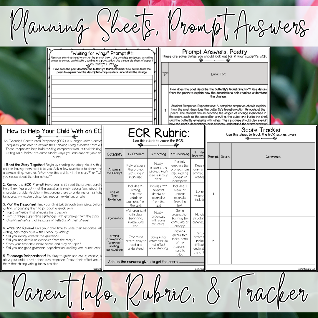 Spring Poetry Reading Passages & Extended Constructed Response (ECR) Practice | 3rd Grade, 4th Grade, 5th Grade