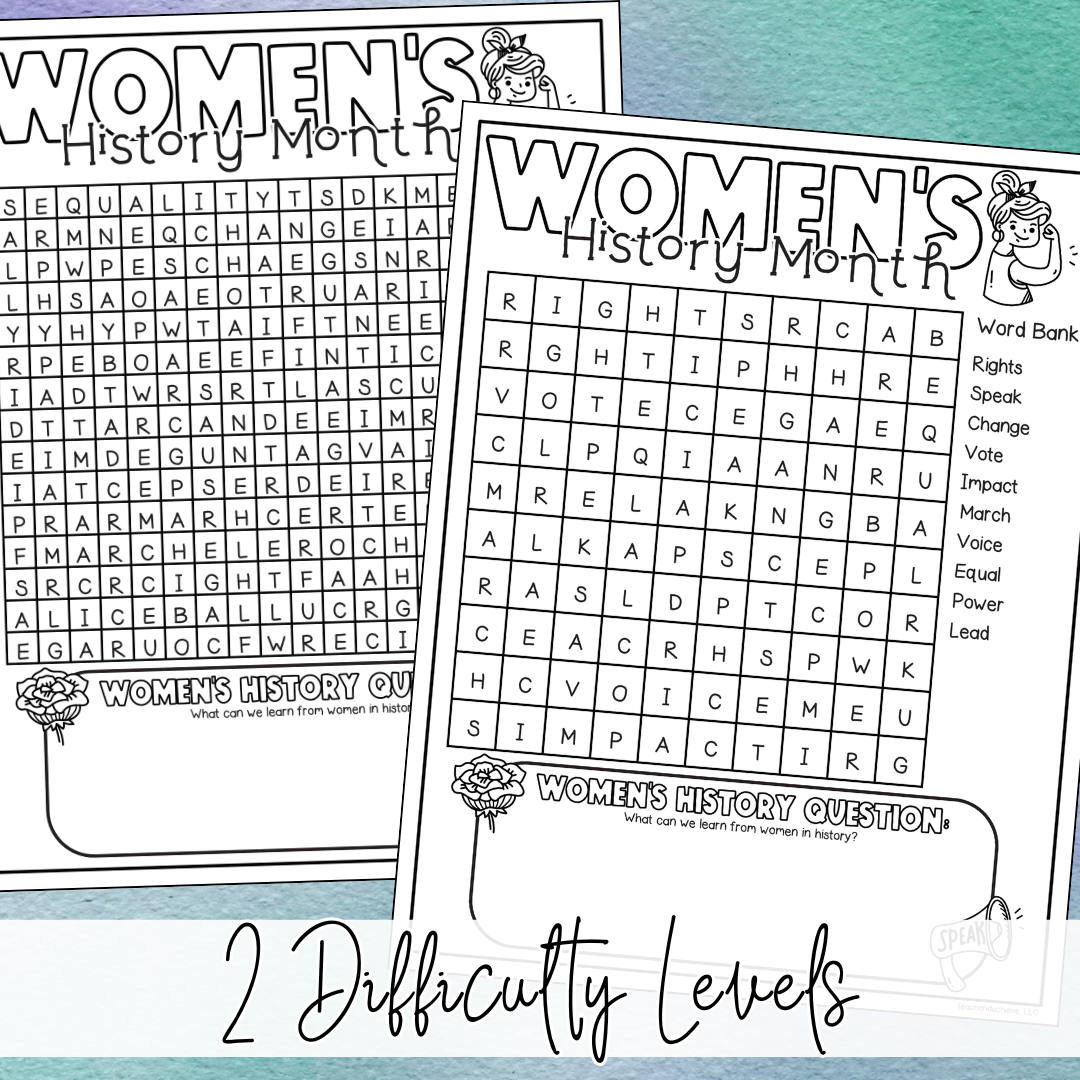Women’s History Month Word Search Printable – March No Prep Early Finisher Activity