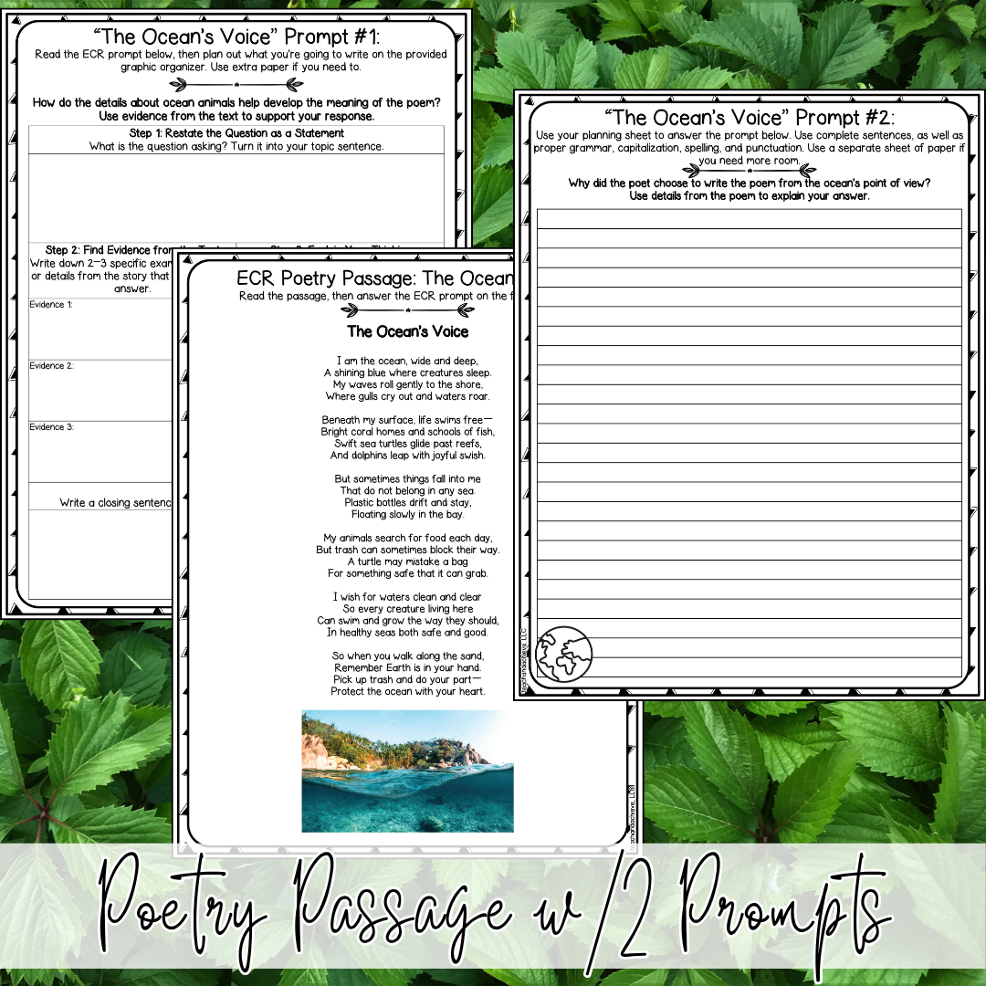 April Earth Day ECR Practice Writing Prompt Passage, Editable Poetry Extended Constructed Response 3rd 4th 5th Grade