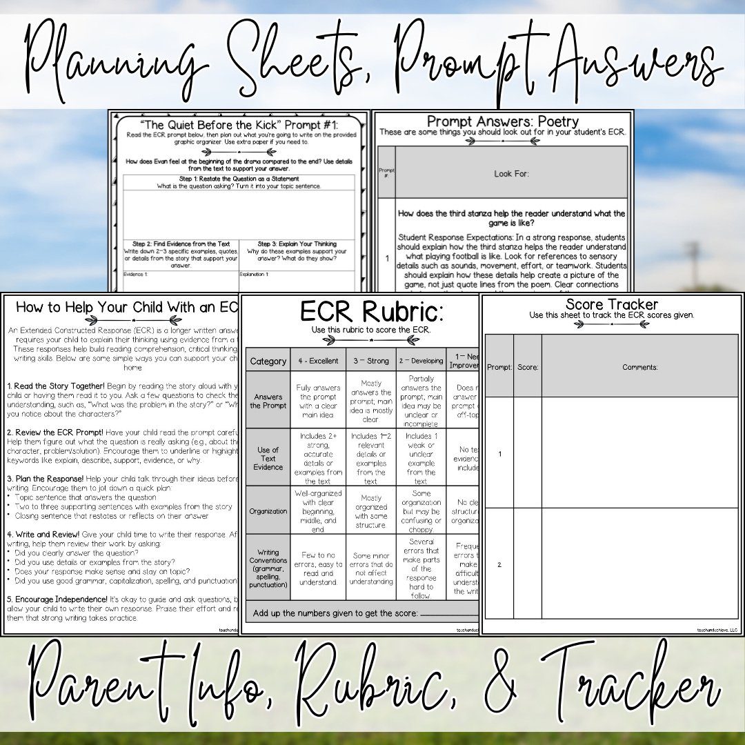 February Super Football ECR Practice Writing Prompt Passage, Editable Poetry Extended Constructed Response 3rd 4th 5th Grade