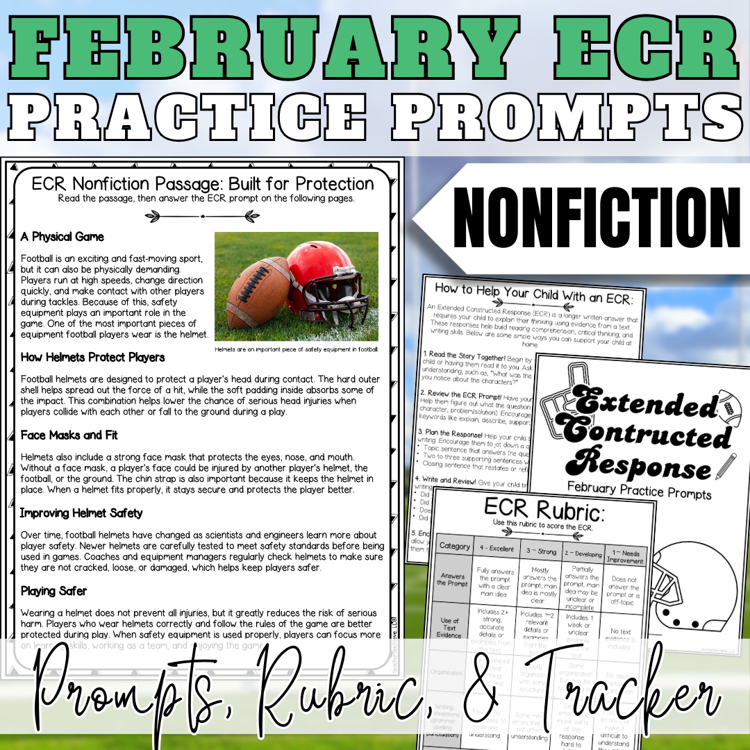 February Super Football ECR Practice Writing Prompt Passage, Editable Nonfiction Extended Constructed Response 3rd 4th 5th Grade