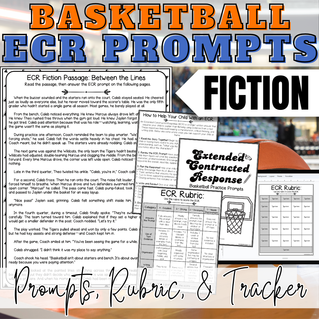 March Basketball Madness ECR Practice Writing Prompt Passage, Editable Fiction Extended Constructed Response 3rd 4th 5th Grade