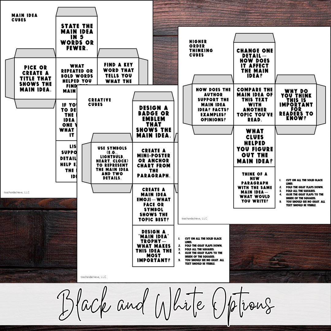 Main Idea and Supporting Details Question Cubes | Reading Comprehension Game | Reading Intervention Activity | Small Group Literacy Tool