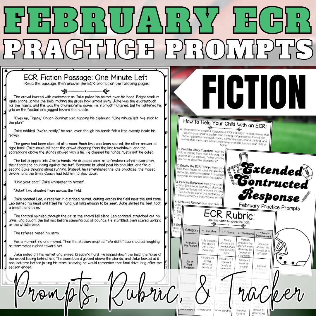February Super Football ECR Practice Writing Prompt Passage, Editable Fiction Extended Constructed Response 3rd 4th 5th Grade