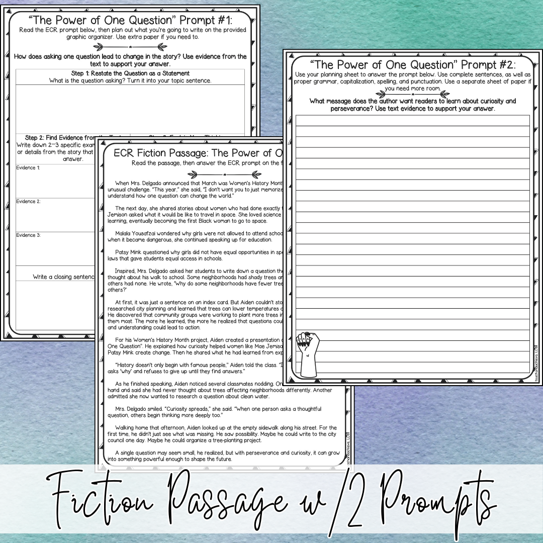 March Women's History Month ECR Practice Writing Prompt Passage, Editable Fiction Extended Constructed Response 3rd 4th 5th Grade