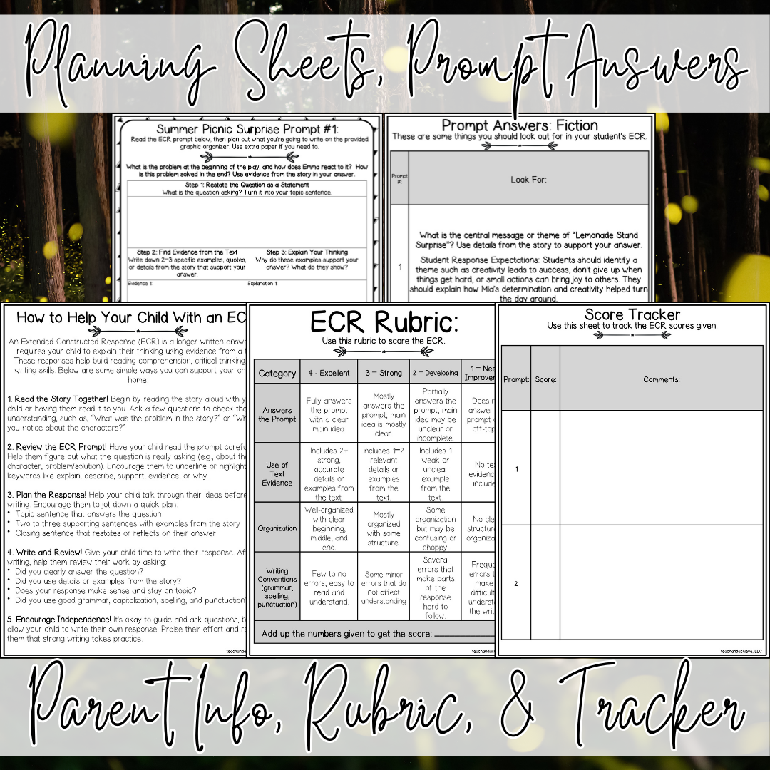 Summer ECR Writing Prompts | Extended Constructed Response Practice | June & July Reading Comprehension Test Prep | 3rd Grade, 4th Grade, 5th Grade