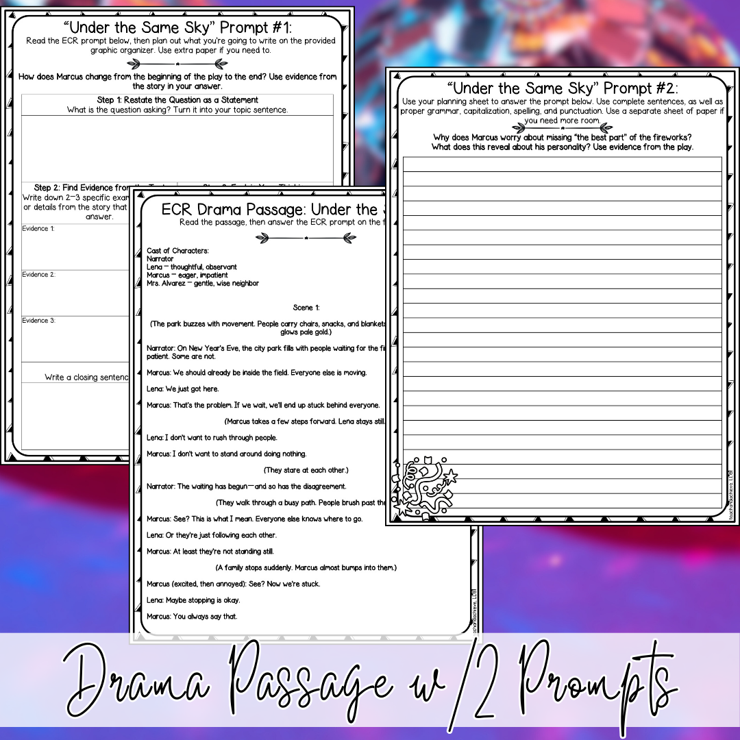 January New Year ECR Practice Writing Prompts Passage, Editable Drama Extended Constructed Response 3rd 4th 5th Grade