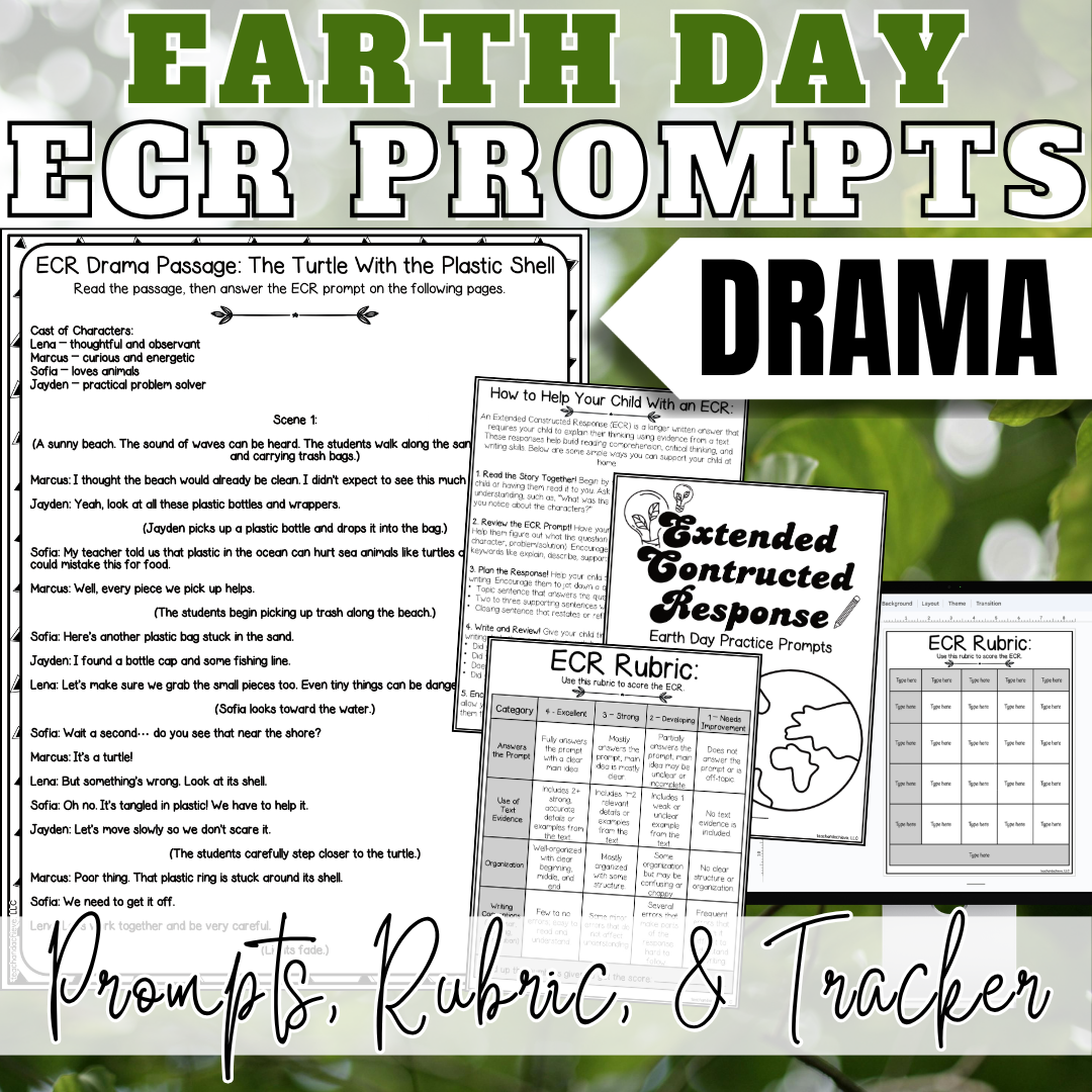 April Earth Day ECR Practice Writing Prompt Passage, Editable Drama Extended Constructed Response 3rd 4th 5th Grade