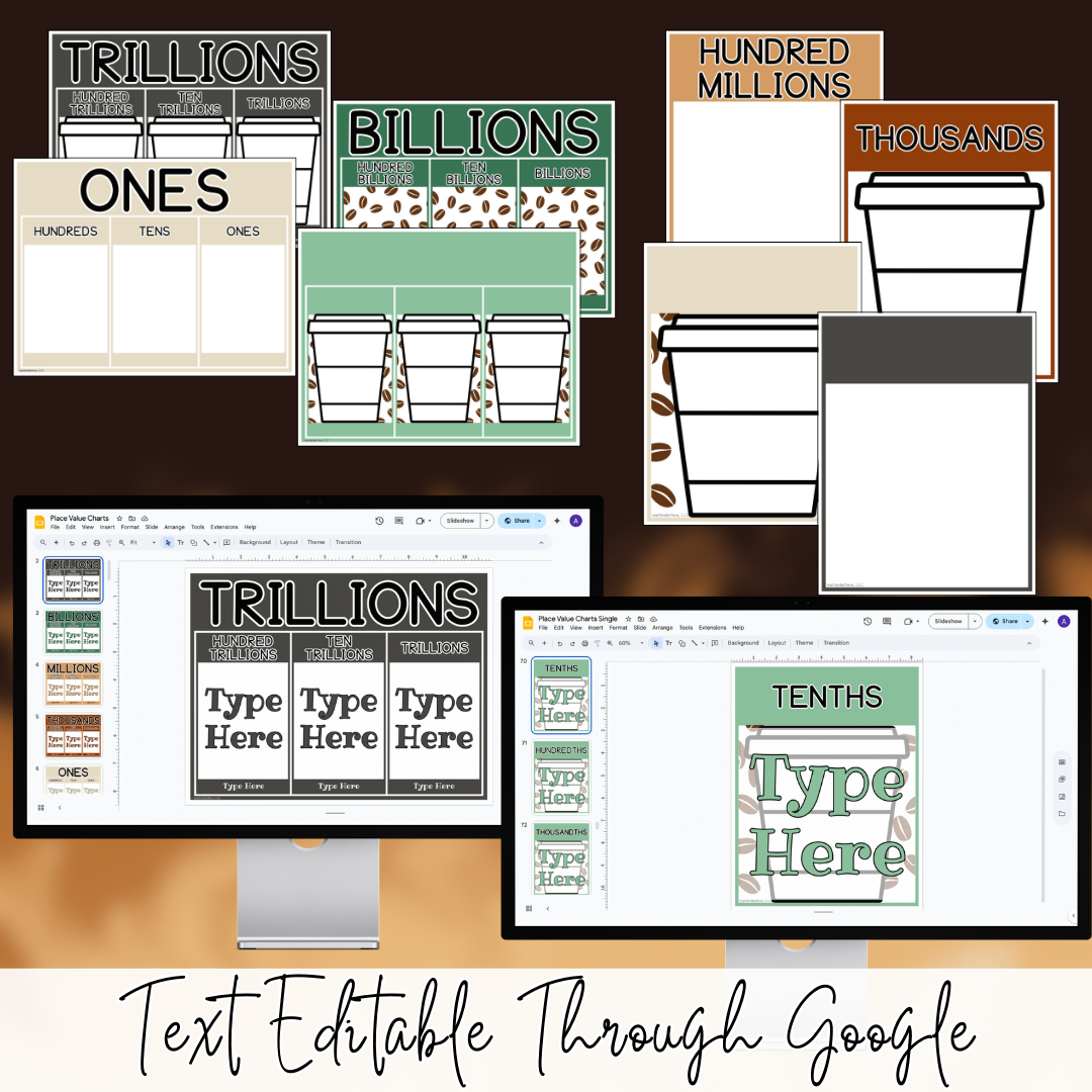Starbooks Coffee Classroom Place Value Chart Poster | Math Wall Decor