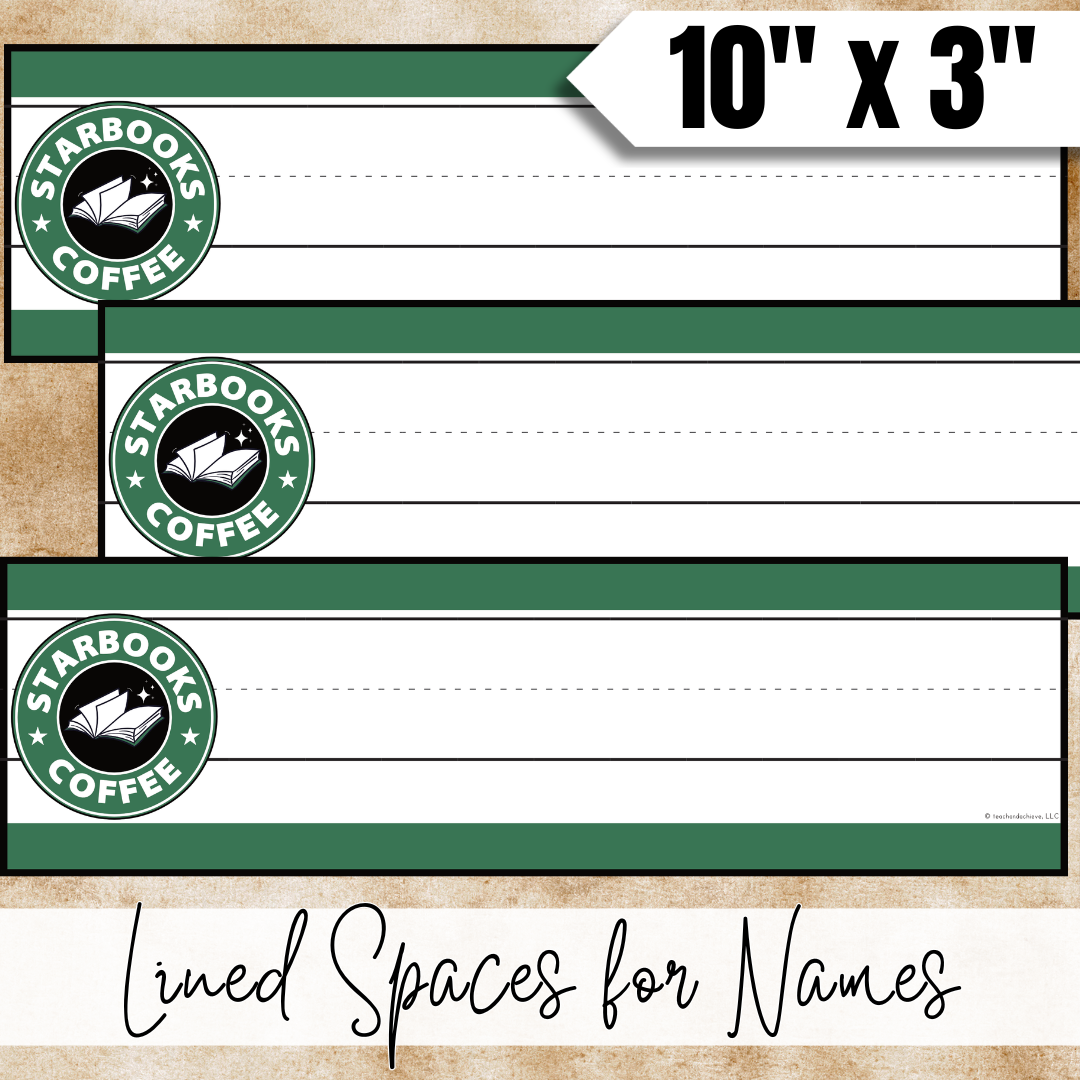 Free Editable Starbooks Coffee Classroom Name Plates and Desk Tags | Starbooks Decor