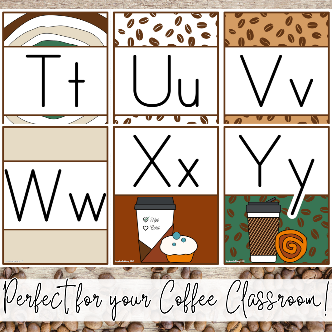 Starbooks Coffee Classroom Alphabet Posters | Coffee Shop Theme Decor