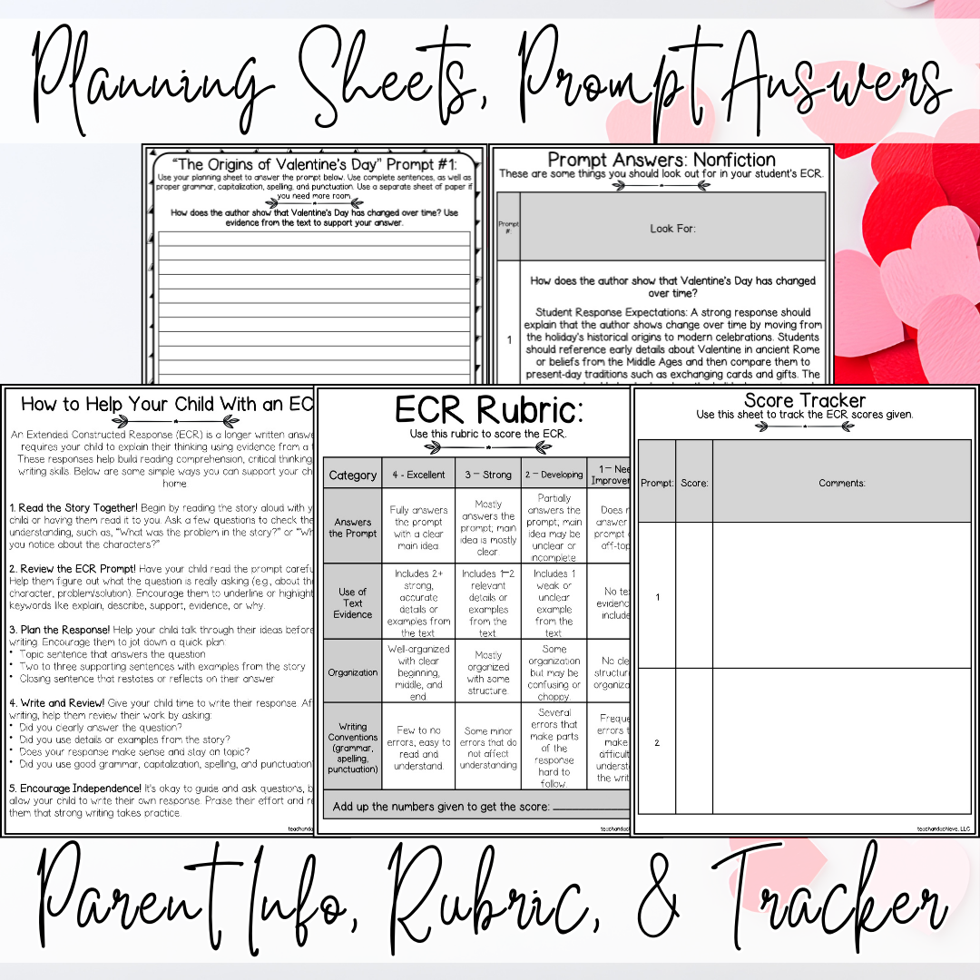 February Valentine's Day ECR Practice Writing Prompt Passage, Editable Nonfiction Extended Constructed Response 3rd 4th 5th Grade