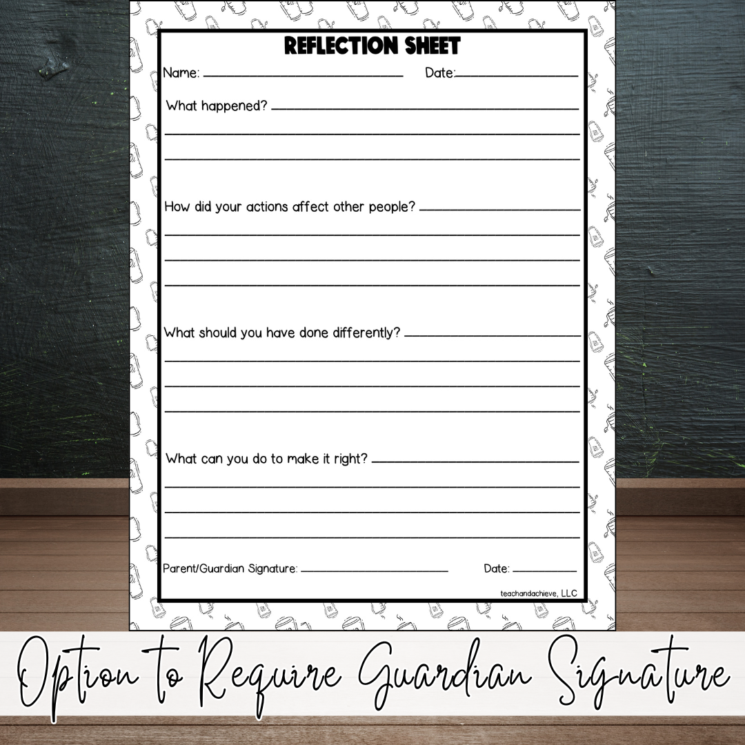 Starbooks Coffee Classroom Theme Behavior Reflection Sheet & Student Think Sheet