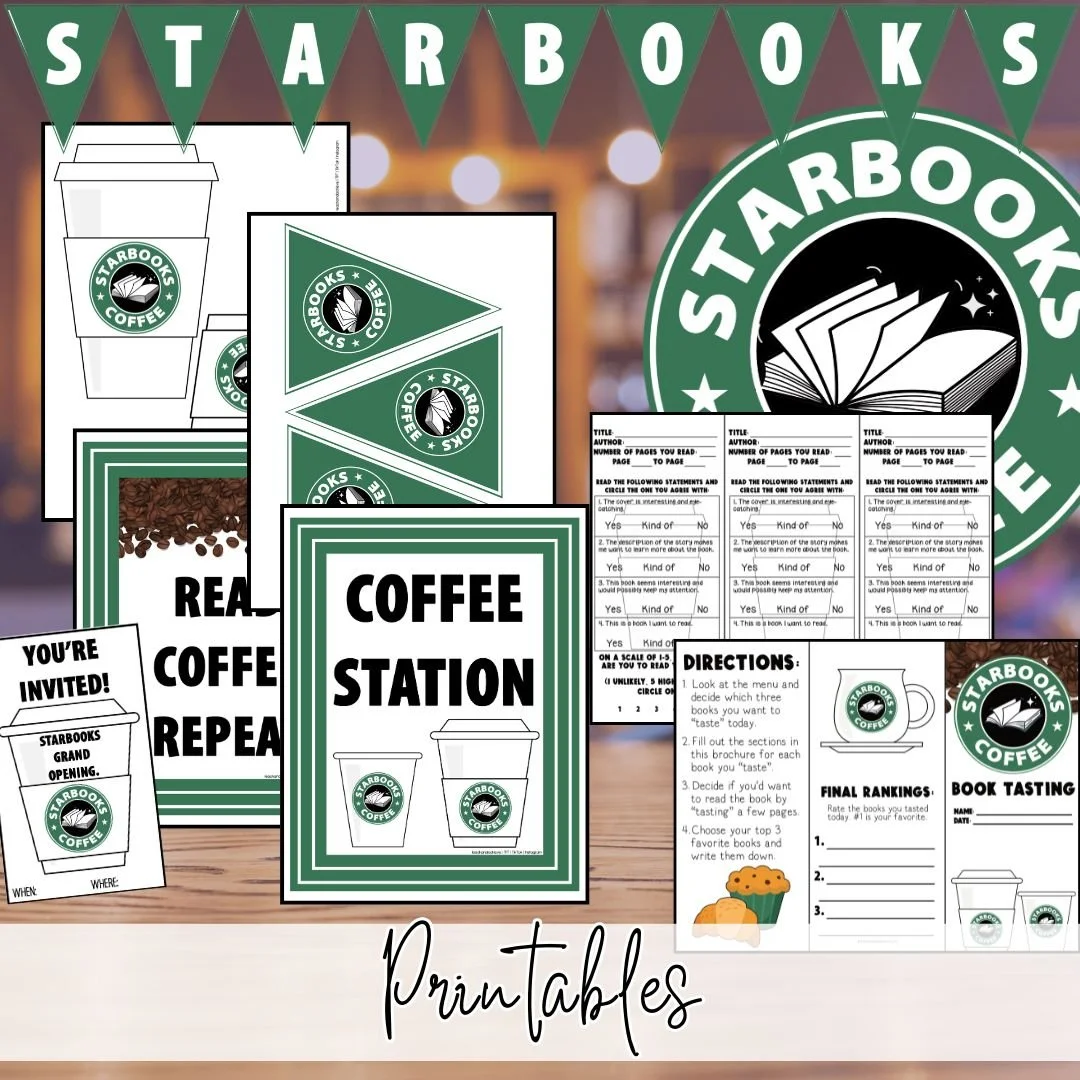 Starbooks Coffee Cafe Book Tasting Classroom Transformation Decor Kit