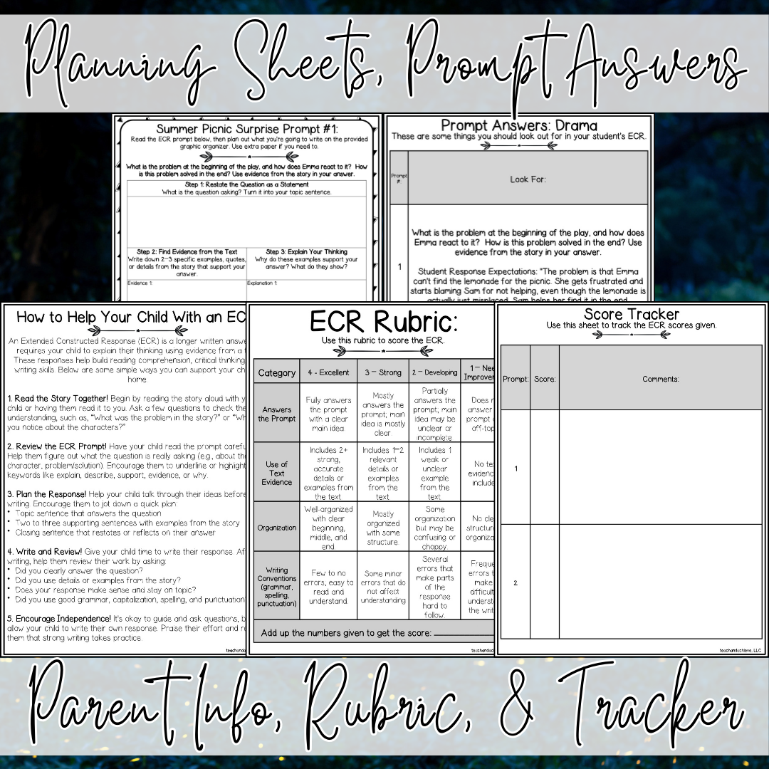 Summer ECR Writing Prompts | Drama Extended Constructed Response Practice | Reading Comprehension Test Prep |  3rd Grade, 4th Grade, 5th Grade