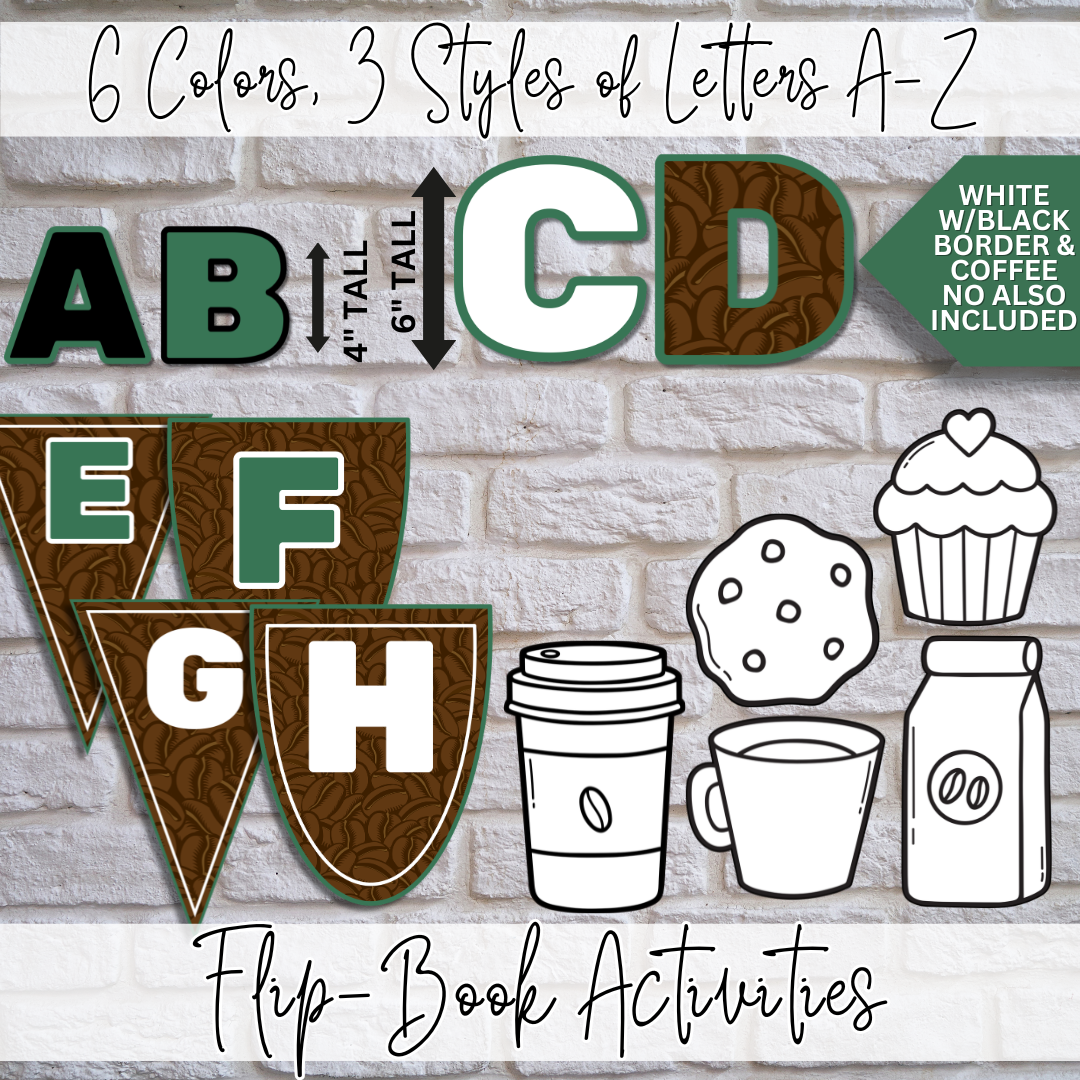 Starbooks Bulletin Board Set, Door Decor & Writing Flip Book | Coffee Classroom Theme