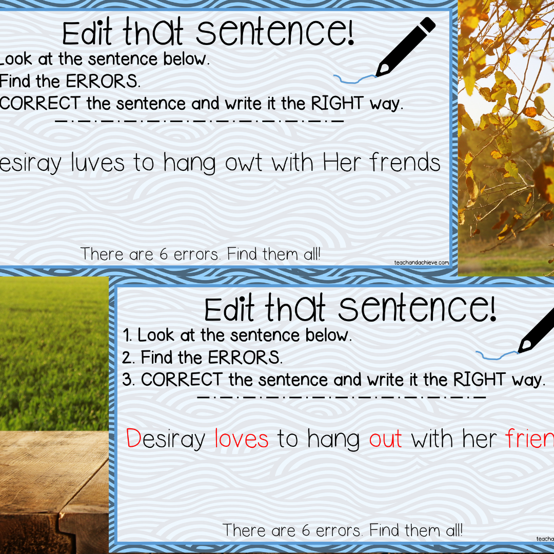 Digital Morning Work Bell Ringers | Daily Sentence Editing & Correcting Practice 3rd 4th 5th