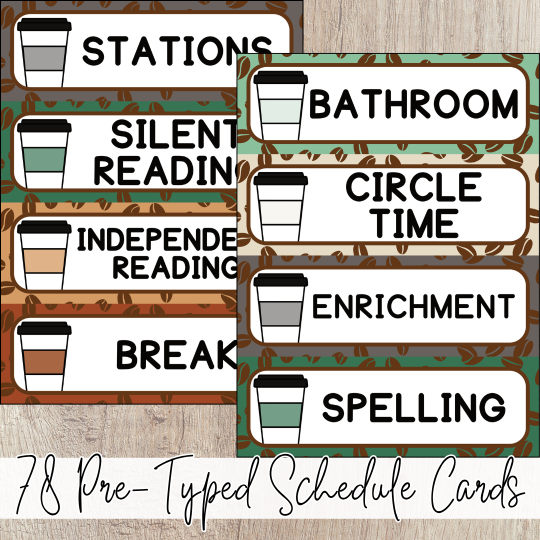 Editable Daily Schedule Cards | Starbooks Coffee Classroom Theme