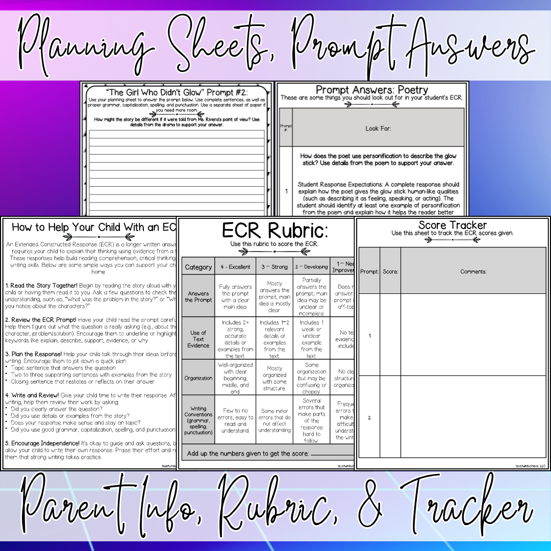Glow Day ECR Practice Writing Prompt Passage, Editable Extended Constructed Response Bundle 3rd 4th 5th Grade