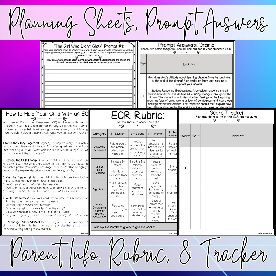 Glow Day ECR Practice Writing Prompt Passage, Editable Drama Extended Constructed Response 3rd 4th 5th Grade