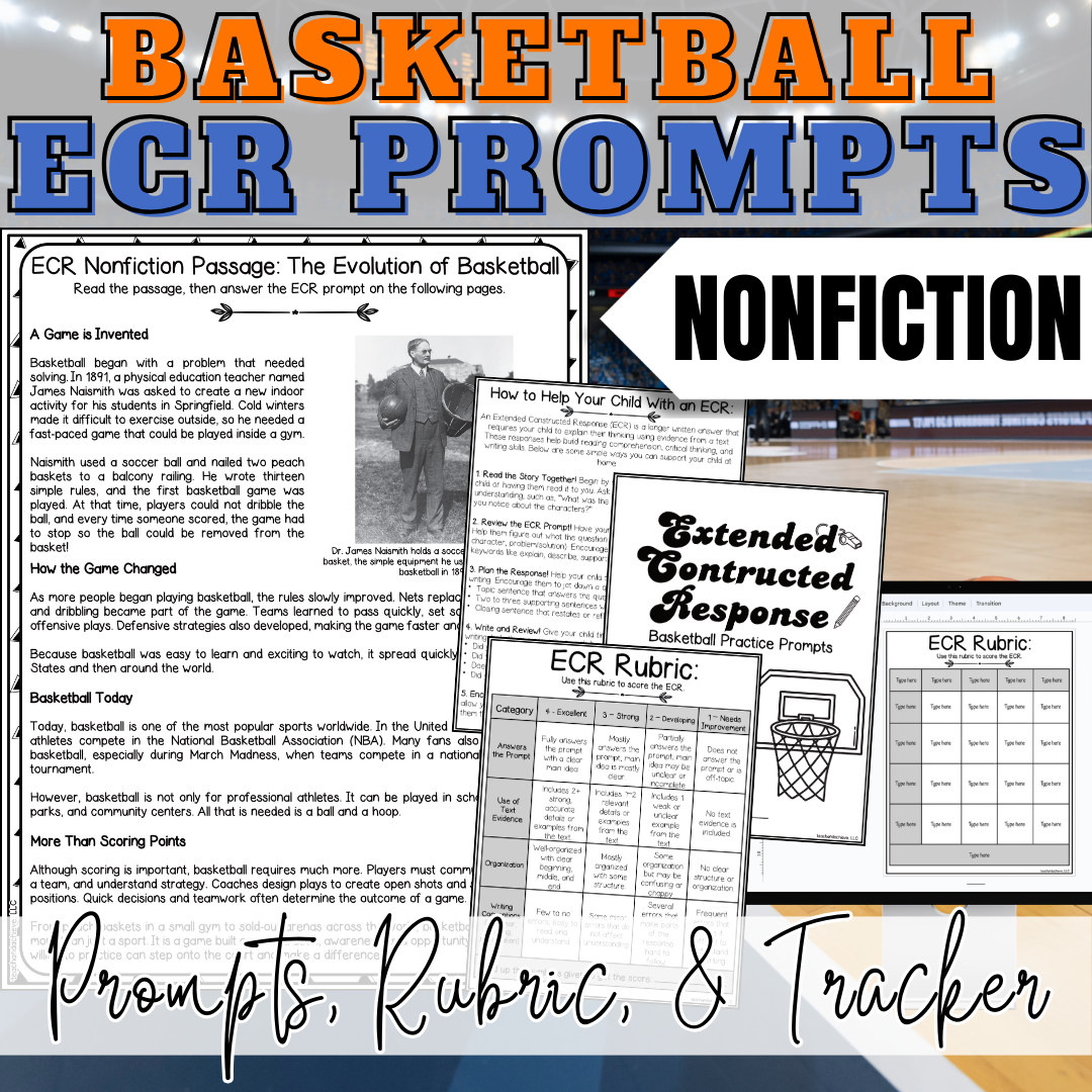 March Basketball Madness ECR Practice Writing Prompt Passage, Editable Nonfiction Extended Constructed Response 3rd 4th 5th Grade