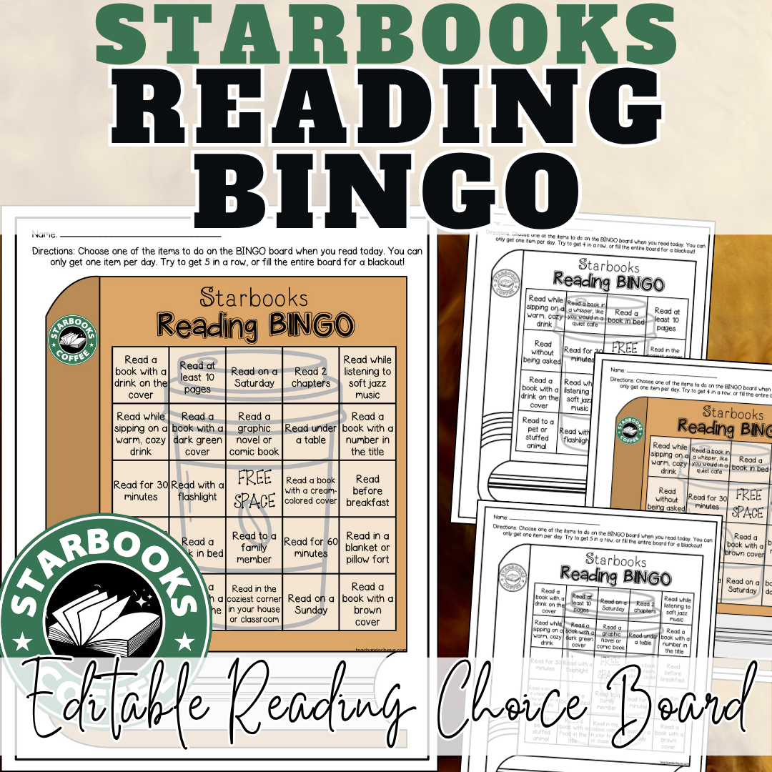 Monthly Reading Log & Reading BINGO Choice Board | Starbooks Reading Challenge