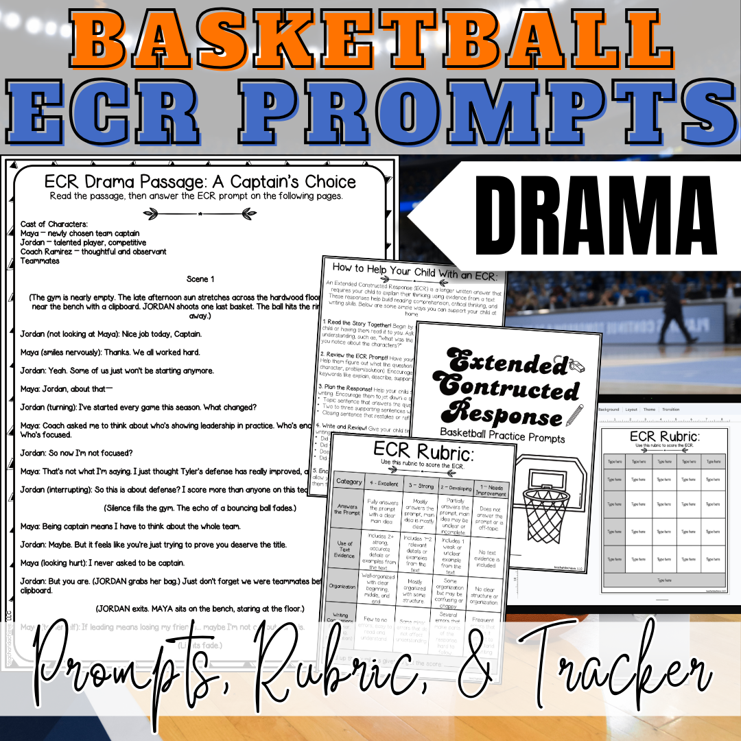 March Basketball Madness ECR Practice Writing Prompt Passage, Editable Drama Extended Constructed Response 3rd 4th 5th Grade