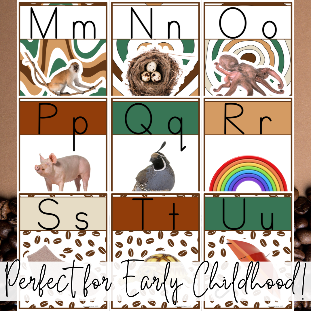 Starbooks Coffee Classroom Decor, Alphabet Posters with Real Pictures | PK, Kindergarten, 1st Grade, 2nd Grade