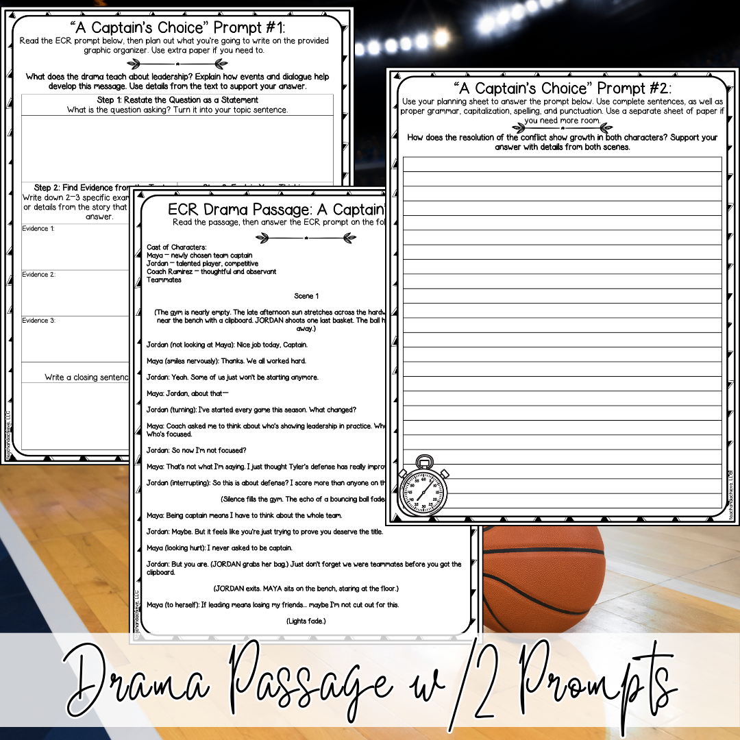 March Basketball Madness ECR Practice Writing Prompt Passage, Editable Drama Extended Constructed Response 3rd 4th 5th Grade