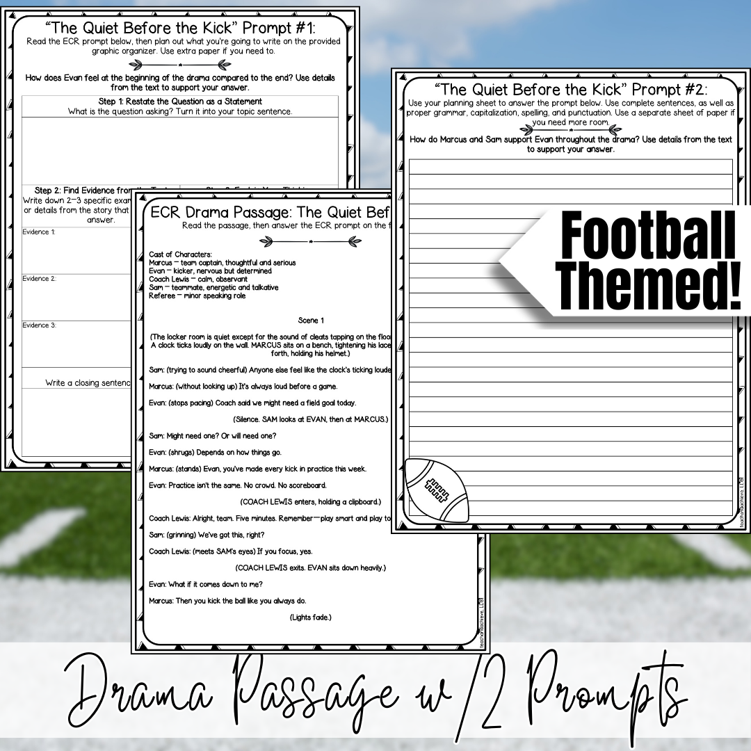 February Super Football ECR Practice Writing Prompt Passage, Editable Drama Extended Constructed Response 3rd 4th 5th Grade