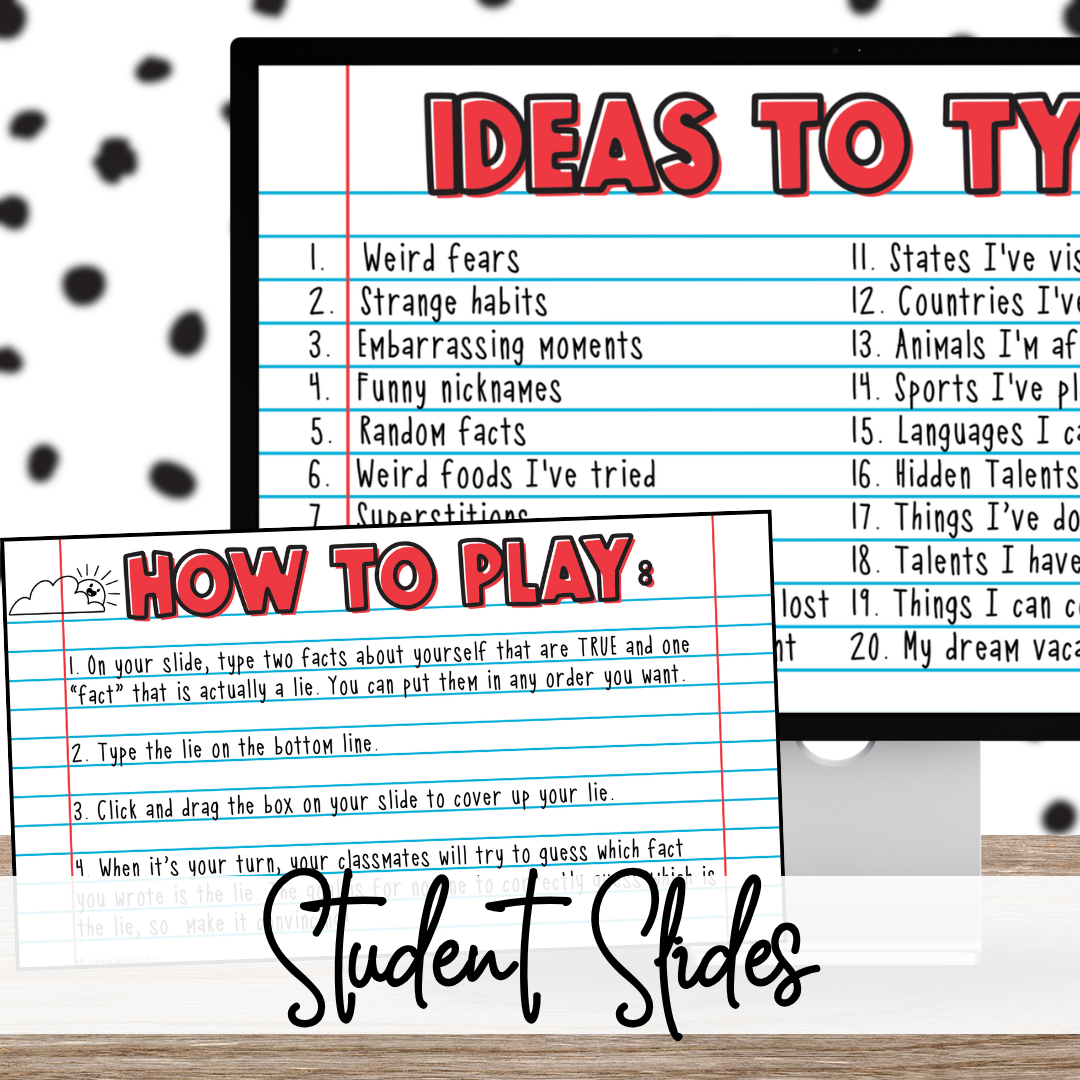 Back to School Two Truths and a Lie Game, First Day Community Building Slides