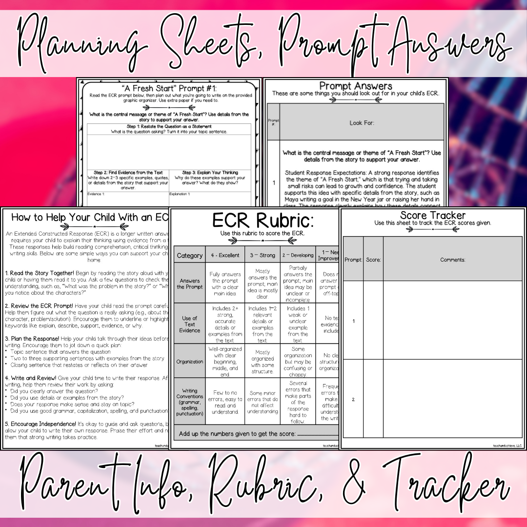 January New Year ECR Practice Writing Prompts Passage, Editable Fiction Extended Constructed Response 3rd 4th 5th Grade