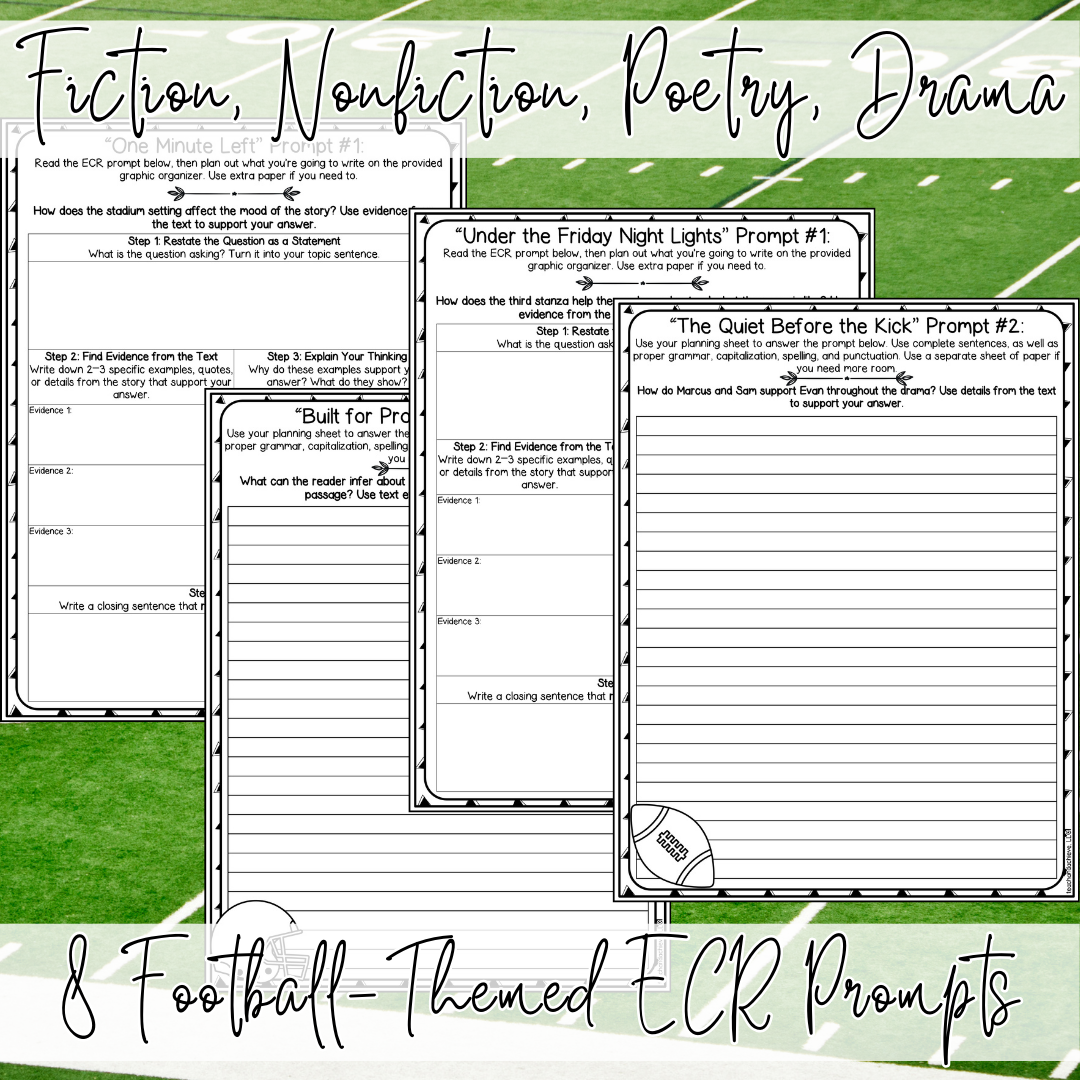 February Super Football ECR Practice Writing Prompt Passage, Editable Extended Constructed Response Bundle 3rd 4th 5th Grade