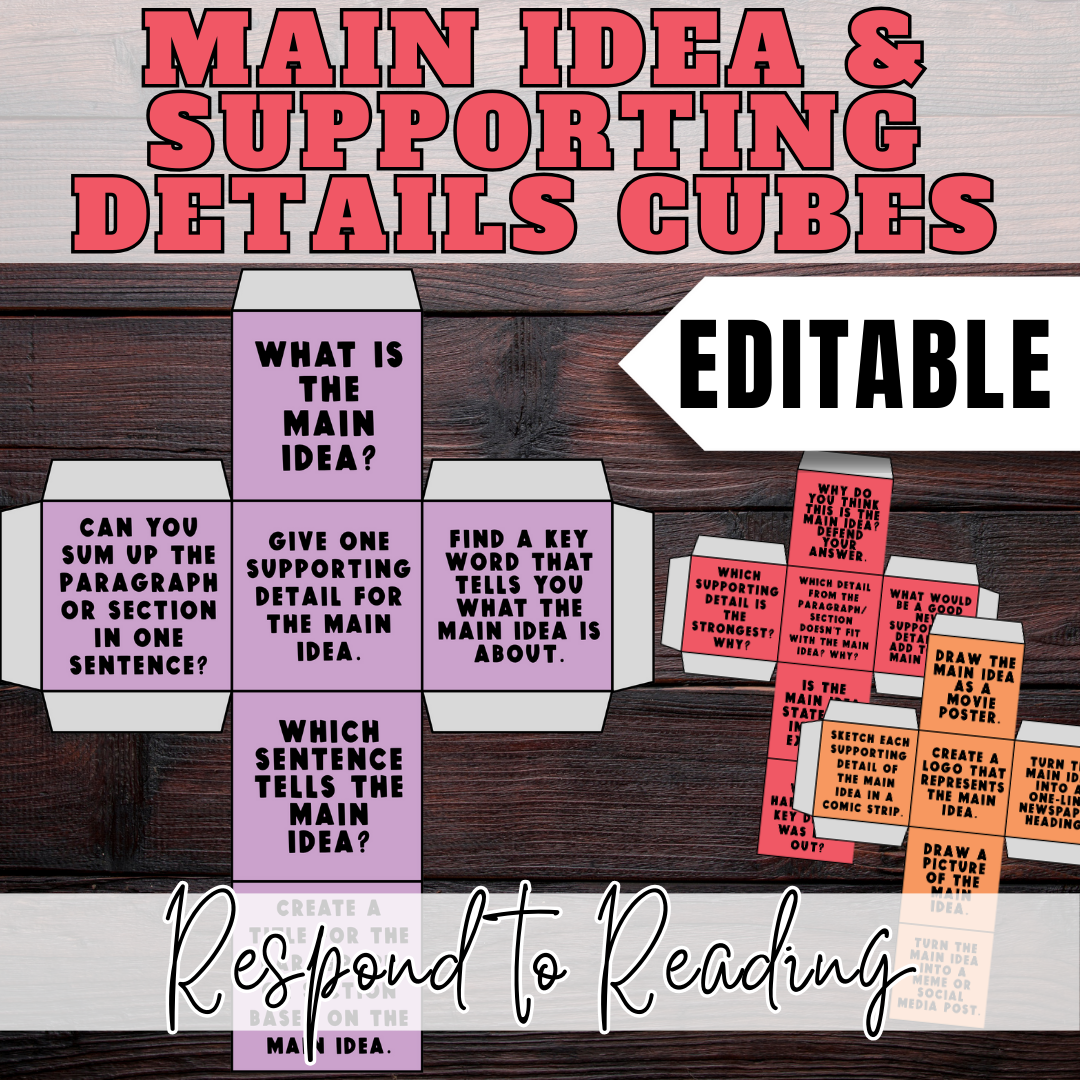 Main Idea and Supporting Details Question Cubes | Reading Comprehension Game | Reading Intervention Activity | Small Group Literacy Tool
