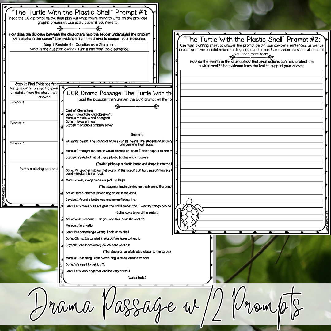 April Earth Day ECR Practice Writing Prompt Passage, Editable Drama Extended Constructed Response 3rd 4th 5th Grade